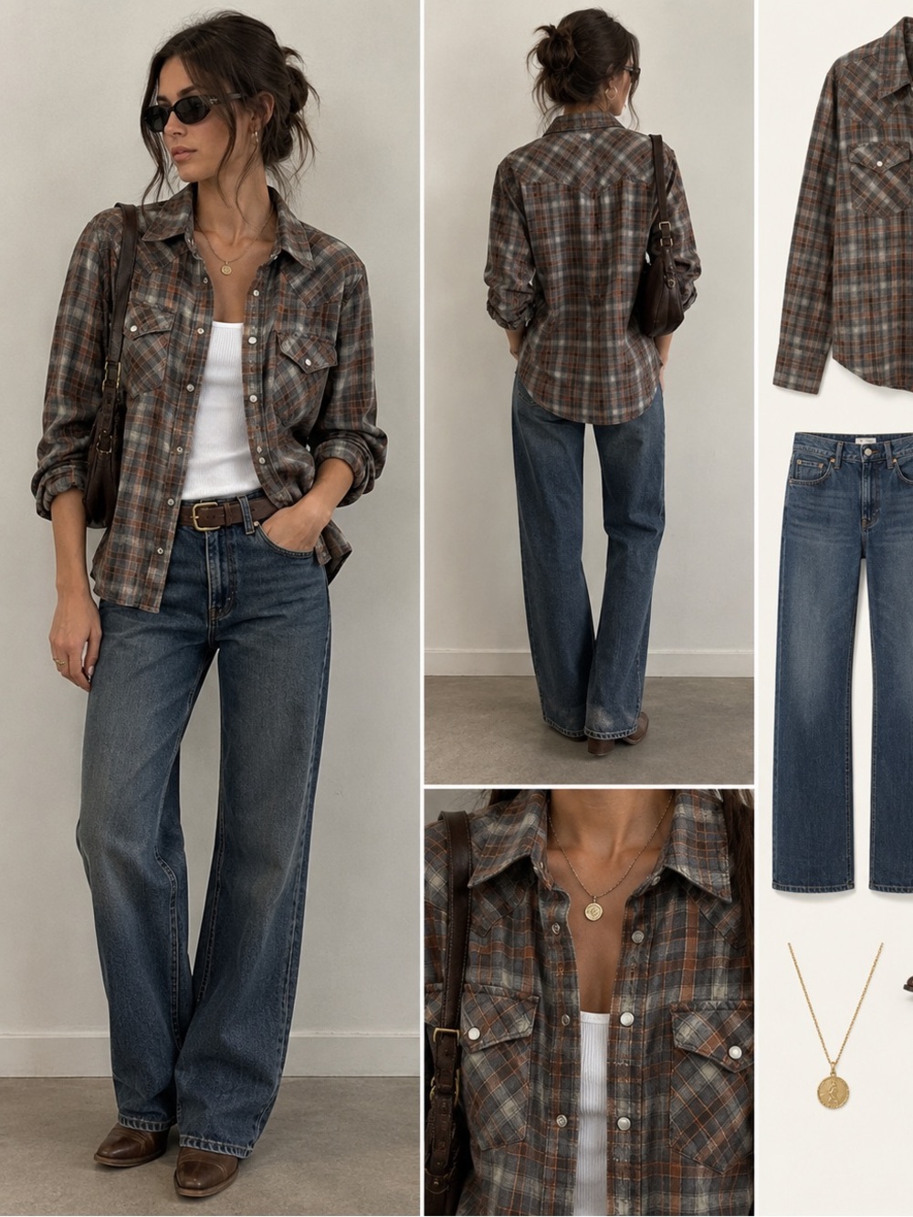 Haute Hippie Plaid Button-Down Shirt - Gray & Brown